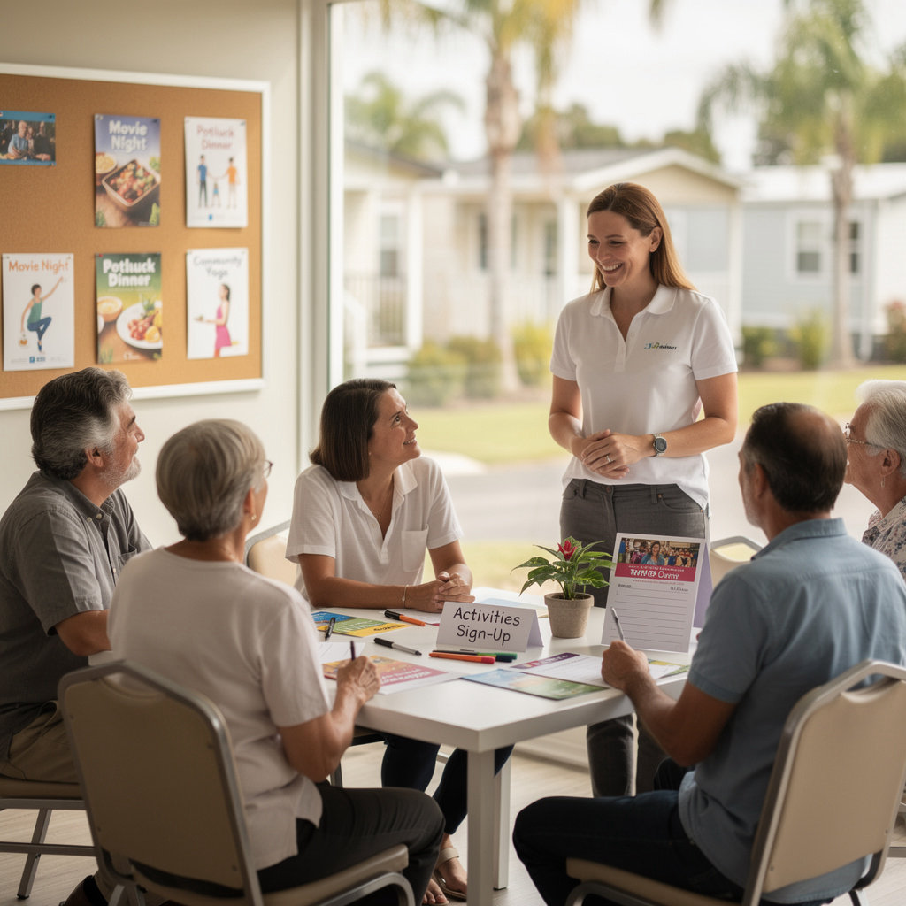 Tropical Gardens Mobile Home Park residents enjoying community activities and social events in Santa Barbara