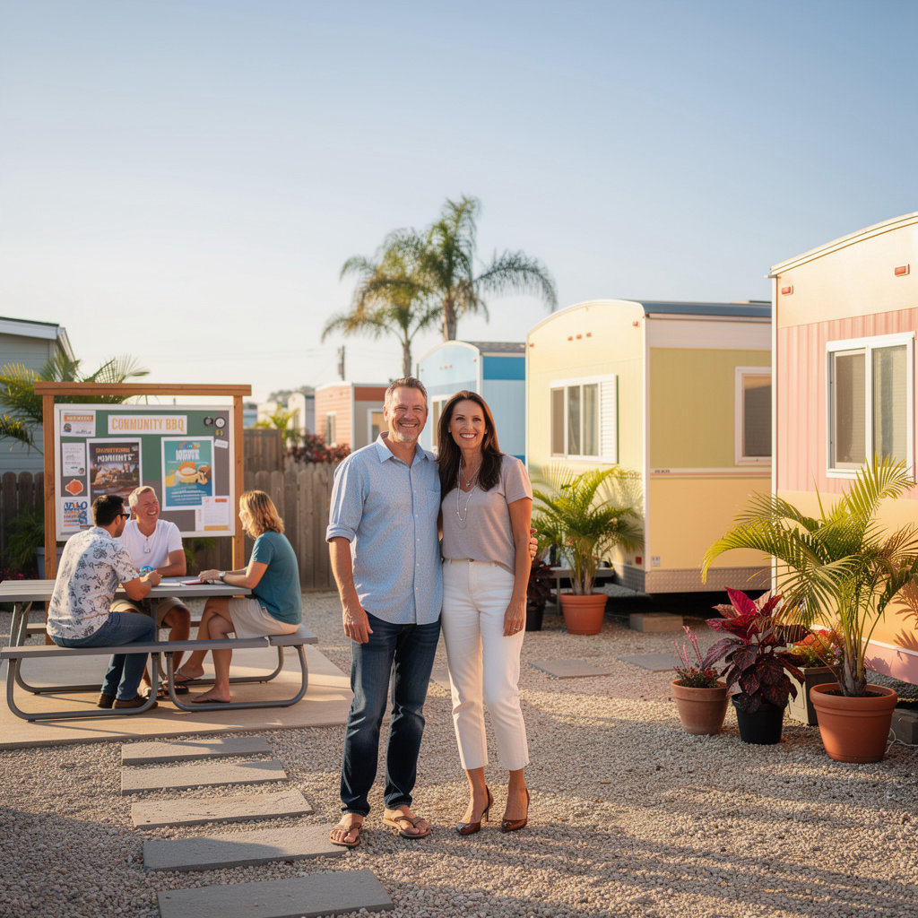 Tropical Gardens Mobile Home Park recently renovated vintage trailer interior in Santa Barbara, showcasing affordable and stylish living